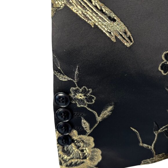 Mens Black & Gold Floral Embroidered Satin Blazer Jacket Size 36 - Picture 7 of 11